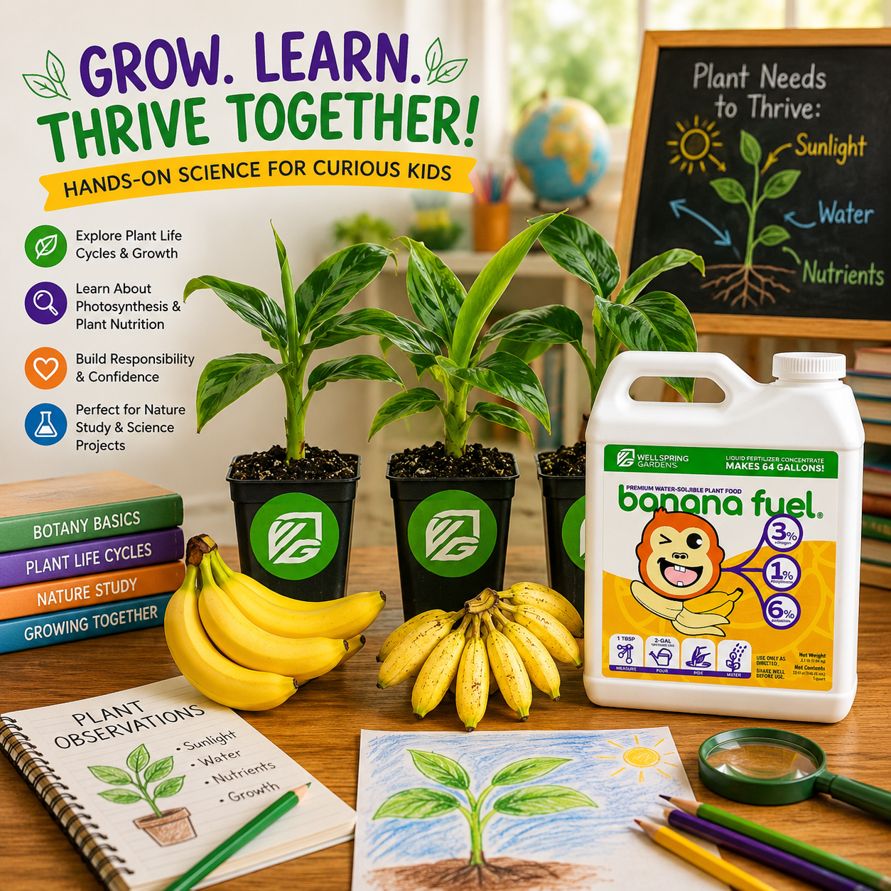 3 Petite Banana Plants + Liquid Banana Fuel Fertilizer Kit